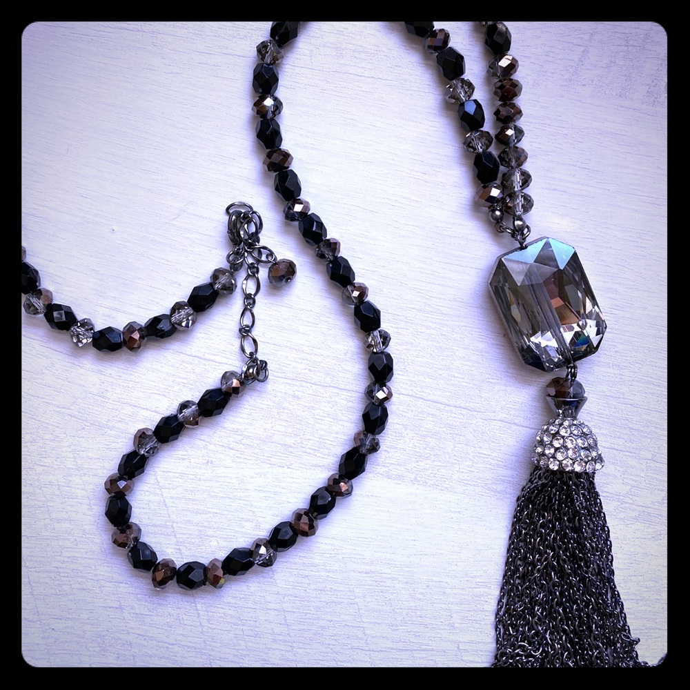 Long Black Crystal Necklace